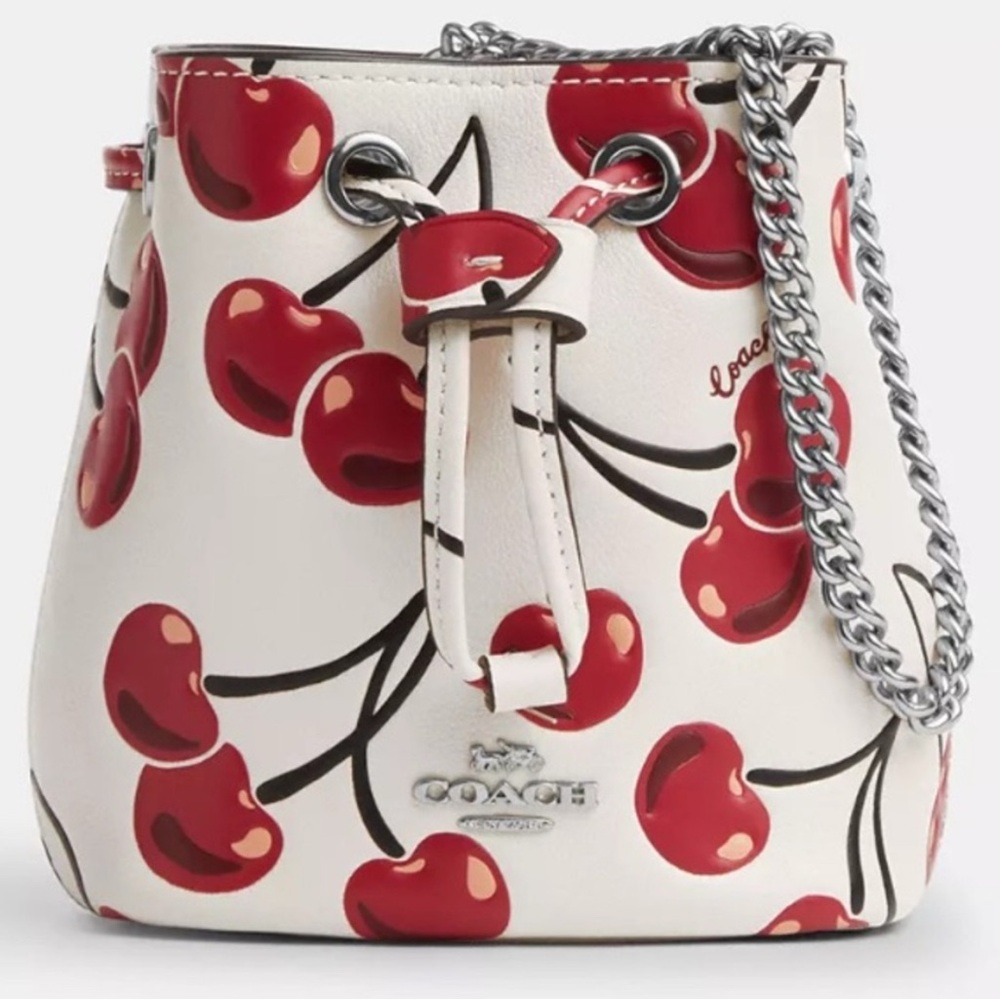 Coach Cherry Print White Bucket Bag